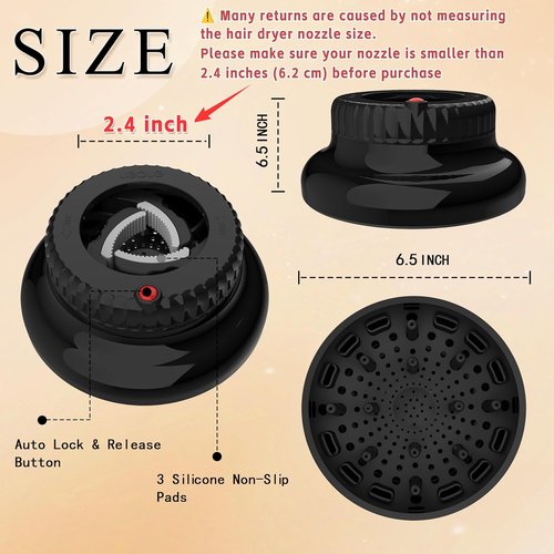LIGOLIG Hair Diffuser Attachment - Universal Diffuser for 1.4" to 2.4" Blow Dryers | Ideal for Curly & Wavy Hair - Black