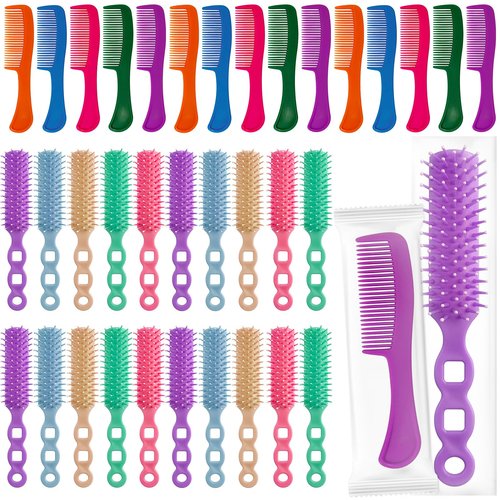 Hair Brush and Combs Set in Bulk Individually Wrapped Travel Comb Brush Bulk for Women Kids Hotel Homeless Charity, Multicolor(100 Pieces)