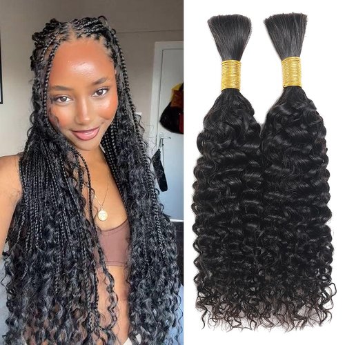 Human Braiding Hair Curly Bulk Human Hair for Braiding No Weft Human Hair Bundles for Braiding Wet and Wavy Human Hair Braiding Hair for Boho Box Braids 100g Per Pack 18 Inch