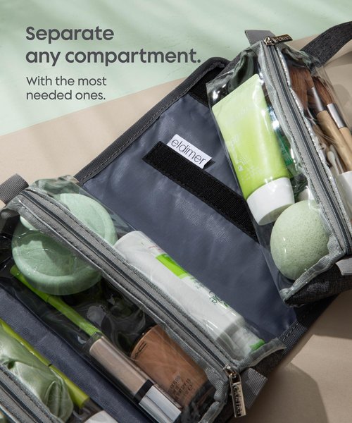 eldimer Small Roll Up Toiletry Bag for Traveling Women - Travel Makeup Bag with 4 Removable Compartments - Hanging Toiletry Bag - Cosmetic Travel Bag - Medicine Bag - TSA Approved Toiletry Bag