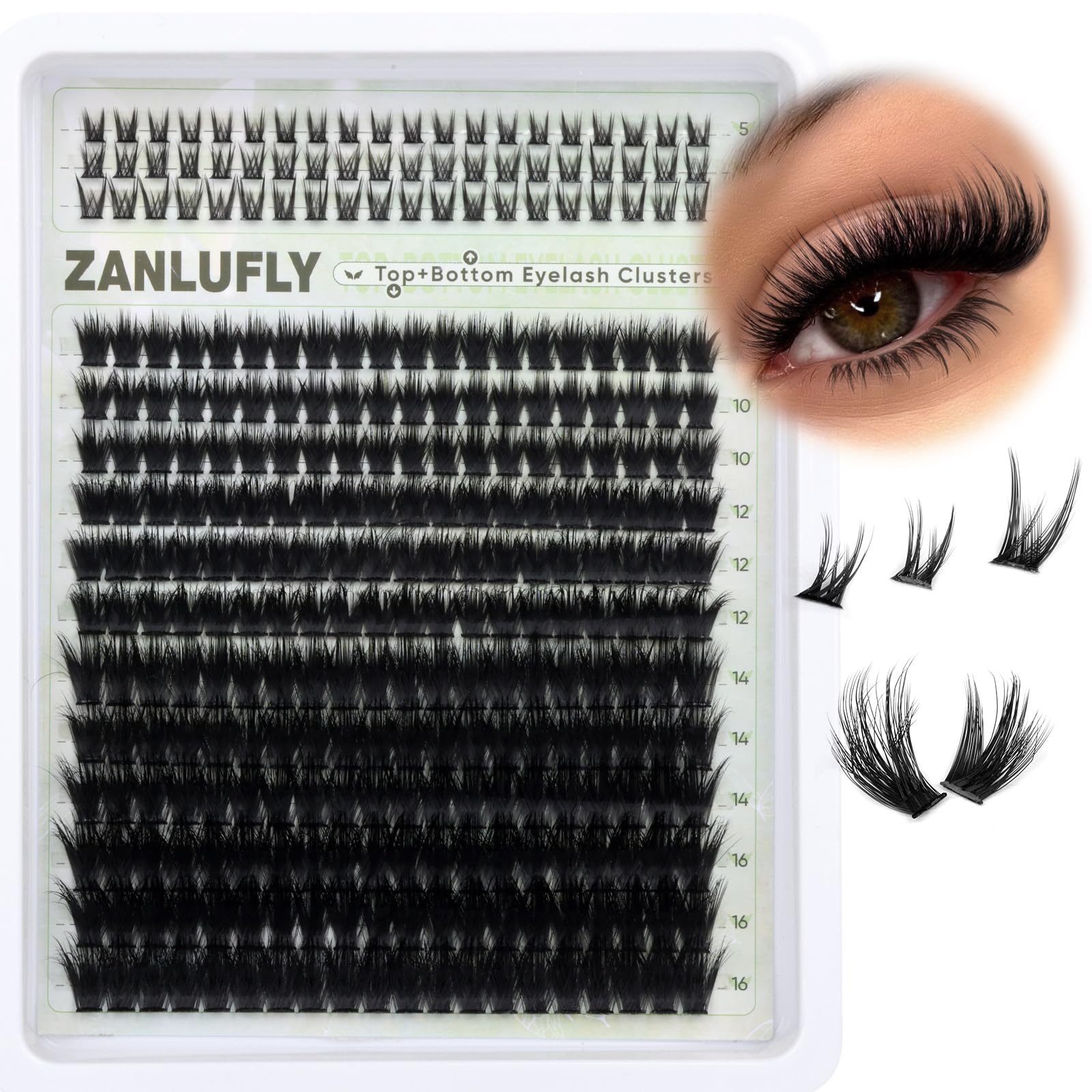 Volume Lash Clusters with 5-7MM Bottom Lashes D-curly Eyelash Clusters Wispy Lash Extension 300Pcs Individual Lashes Thin Band Cluster Eyelash Extension 10-16MM Cluster Lashes DIY at Home by ZANLUFLY