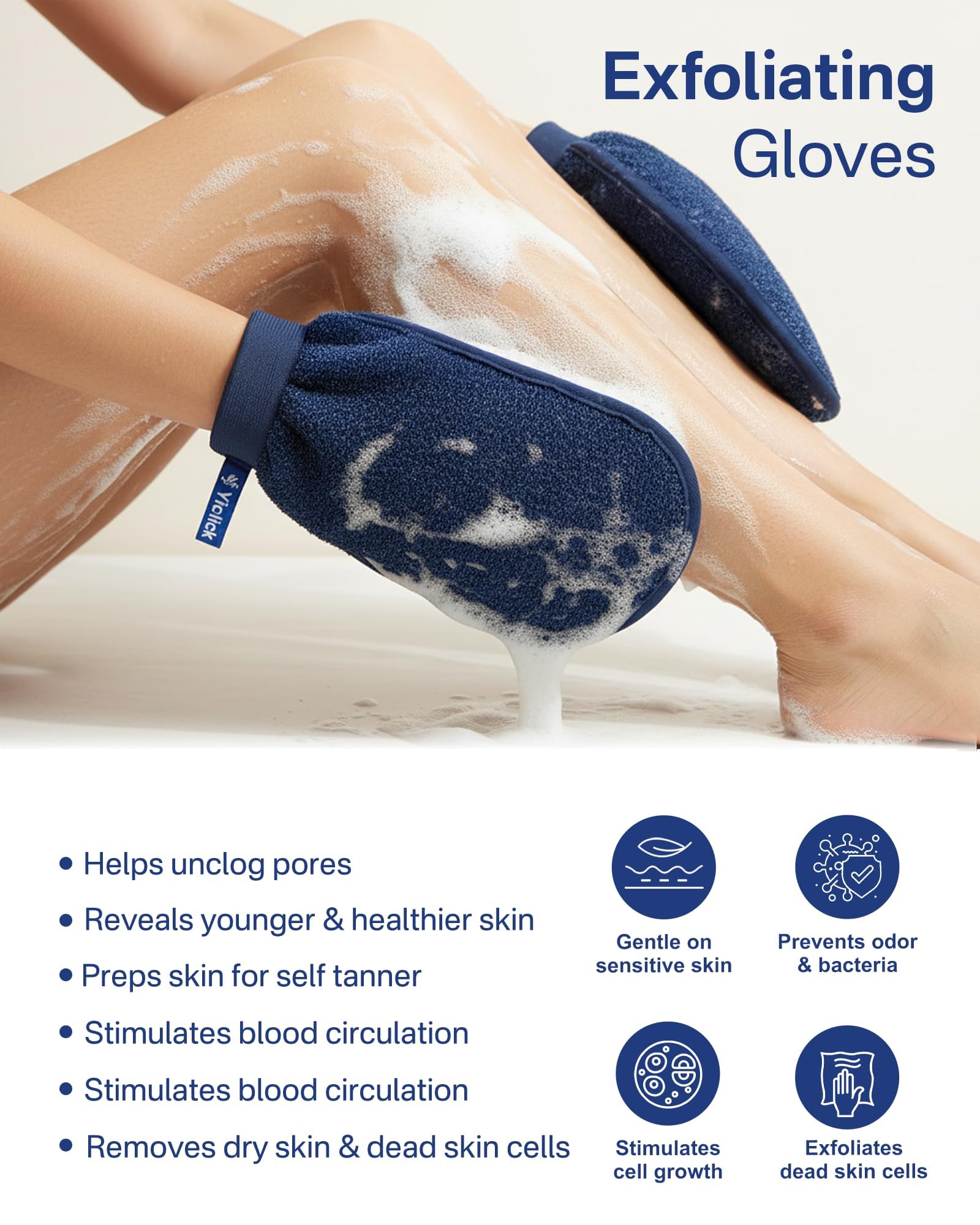 Yiclick Heavy Exfoliating Gloves, Exfoliating Body Scrubber Exfoliator, Korean Exfoliating Mitts for Dead Skin Remover, Body Scrub Mitt for Bath Shower, Exfoliate Gloves for Hand Leg Exfoliation