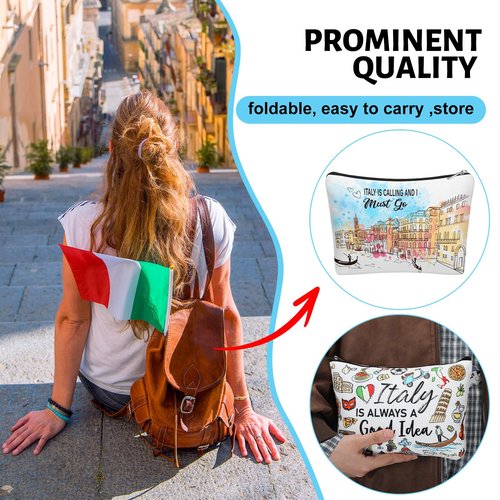 Kacctyen 4 Pack Italy Travel Gifts Cosmetic Bag for Women City Theme Makeup Bag with Zipper Italian Souvenir Gifts for Italy Lovers Travellers Women Girls
