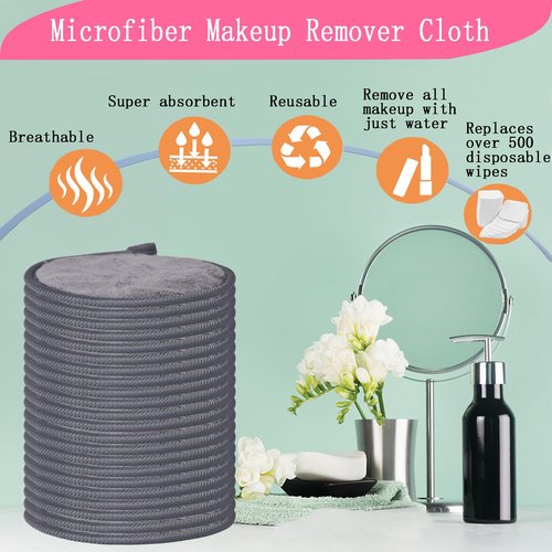 Large Reusable Makeup Remover Pads for Face, Soft Microfiber Makeup Remover Cloths Washable, Premiun 5 INCH Face Cleaning Pad with Laundry Bag, 12 Pack Grey