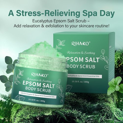 Eucalyptus Epsom Salt Body Scrub,Exfoliating detox body scrub,Relax & Relief with Eucalyptus & Spearmint Essential Oils, Deeply Nourishes for Smooth, Radiant Skin–Valentine’s Day Gift for Her/Him