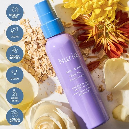 Nuria Calm Facial Mist - Fragrance-Free Damask Rose Water Spray with Marigold & Oat | 120mL/4.1 fl oz