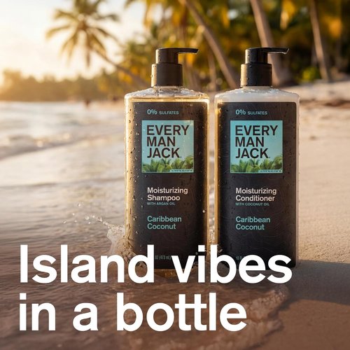 Every Man Jack Men's Shampoo & Conditioner Set - Caribbean Coconut - Sulfate Free, Plant-Powered - 16 fl oz (2 Pack)