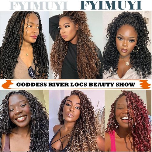 8 Packs Goddess Locs Crochet Hair 20 Inch Boho Faux Crochet Braids Pre Looped Hippie River Locs Crotchet Hair For Black Women Hair (20Inch (Pack of 8) #T1B/350)