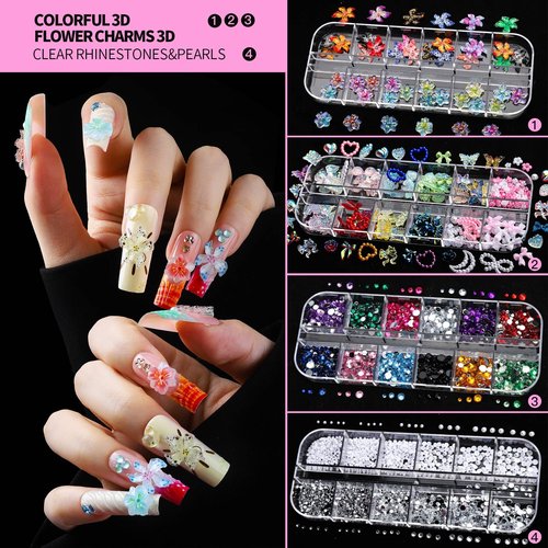 FANDAMEI Nail Art Kit, 54 Pcs Nail Tool Set with 6-Color Nail Polish, 20 PCS Nail Art Brushes, 2 Box False Nail Tips, 6 Jar Chrome Nail Powder, 4 Box Nail Charms, 10 Sheet Nail Stickers for Beginners