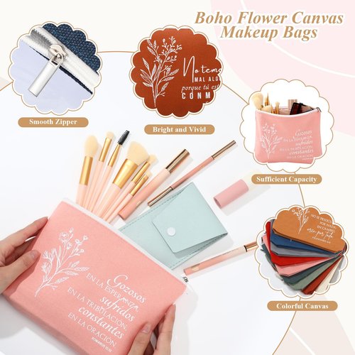Fumete 20 Pcs Spanish Christian Easter Gifts Bulk for Women Regalos Cristianos En Español Llavero Cristiano Para Mujer En Español Spanish Bible Verse Makeup Bags Keychain(Bright Color)