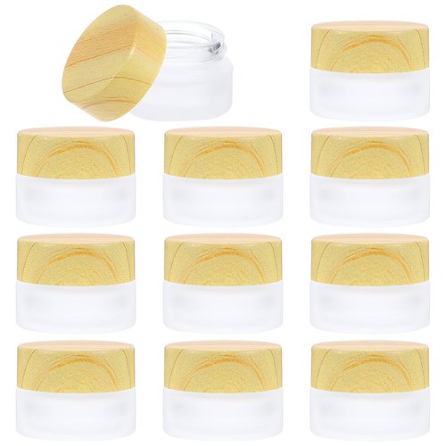 Molain 10 PCS 5 Gram Glass Cosmetic Containers Empty Sample Jars with Leak Proof Lids, Mini Makeup Sample Containers for Lotion Lip Balm Eye Cream Refillable (5 ML)