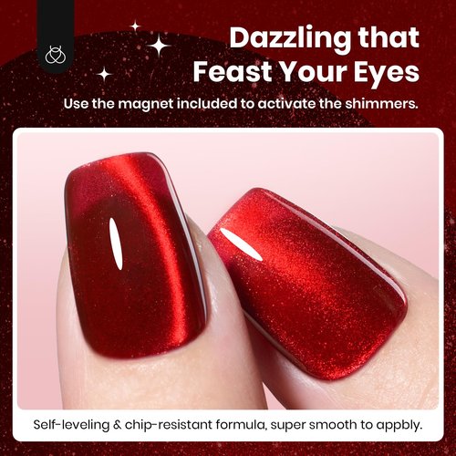 beetles Gel Polish Ruby Red Cat Eye Gel Nail Polish - 15ML Valentine's Day Red Cat Eye Glitter Gel Polish Magnetic Shimmer Effect Soak Off UV French Nail Art Design Salon DIY Manicure Gifts for Women