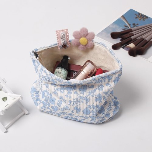 OZAOZ Makeup bag for Women, Flower Cosmetic Bags Zipper Pouch, Large Capacity Corduroy Makeup Bag, Travel Toiletry Bag Organizer for Women and Girls (Flower-C)