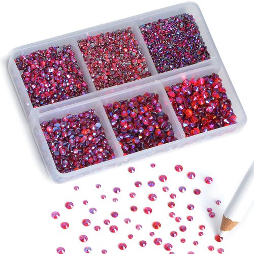 8000pcs Hotfix Rhinestones Flatback,Rhinestones for Crafts Clothes Mixed 6 Sizes, Hotfix Crystals with Wax Pencil Kit, SS3-SS12,Siam AB