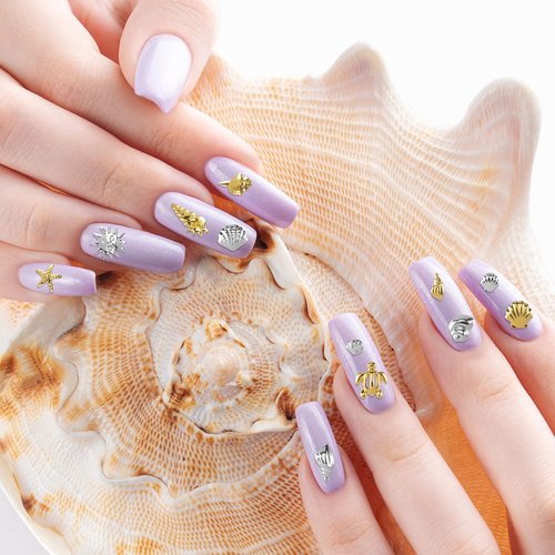 Pndeyo 2 Disc Ocean Nail Art Charms, Beach Starfish Sea Seashell Nail Decal, Alloy 3D Gems Jewelry Decoration Supplies for Manicure DIY Embellishments 12 Style- Silver & Gold