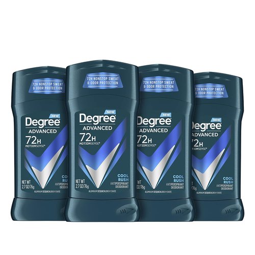 Degree Men Antiperspirant Deodorant - Advanced 72-Hour Sweat & Odor Protection | Cool Rush, 2.7 oz (4 Count)