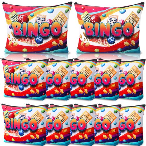 SilTriangle 12 Pcs Bingo Gifts Makeup Bags Bingo Game Lover Gifts Travel Zipper Pouch for Seniors Mom Grandma Women Players