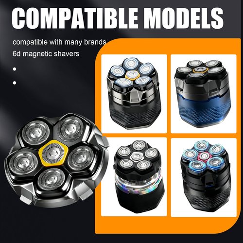 Magnetic 6 Head Shaver Replacement Heads for 6D Magnetic Electric Shaver Razor Universal Shaver Replacement Head for Bald Men and Face (Black(3PACK))