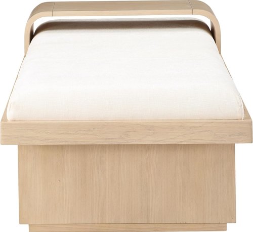 Meridian Furniture Arlington Collection Mid-Century Modern Bench - Soft Cream Chenille, Solid Wood, 65" W x 26" D x 19.5" H