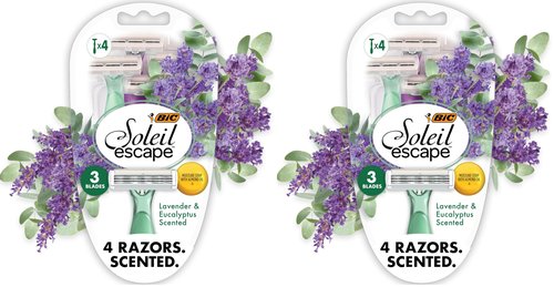 BIC Soleil Escape Scented Women's Disposable Razors, 3 Blades, Comfortable Shave, Lavender & Eucalyptus Scented Handle Shaving Razors for Women, 4 Count (Pack of 2)