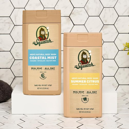 Dr. Squatch Men's Body Wash - Nourishing & Cleansing Moisturizer - Coastal Mist + Summer Citrus (14 oz, 2-Pack)