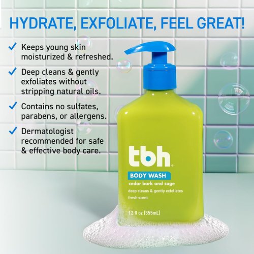 TBH Body Wash for Teens & Kids - Natural Formula for Sensitive Skin - Sulfate & Paraben Free - 12 oz