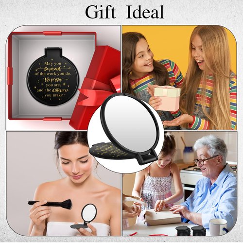 Huwena 100 Pcs Inspirational Compact Mirror Bulk Mini Gifts Women Round Purse Pocket Mirror, Employee Appreciation Gifts for Colleague, Wedding Graduation Party Favors for Guests(Black,Proud)