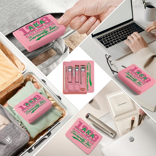 TTJHGYQO Nail Clippers and Beauty Tool,Portable Set Nail Clipper Set,Manicure Kit for Women,Manicure Set 6 in 1 AKA Sorority Gifts Nail Kit Suitable for for Women (AKA Pink)