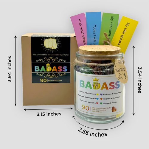 Badass Affirmation Jar, Inspirational Gift, Daily Affirmations for Women, Funny Affirmation Cards, Birthday Gifts for Her, Women, Valentines Day Gifts