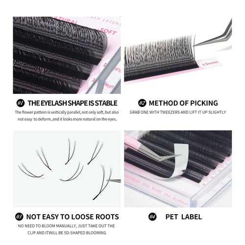 ANNAFRIS U Shape YY Eyelash Extension Makeup Mesh Net Cross 2D Y Shape Premade Fans Lash Extensions Hand Woven Natural Soft Faux Mink False Lashes (0.07 D,8-15mm Mix)
