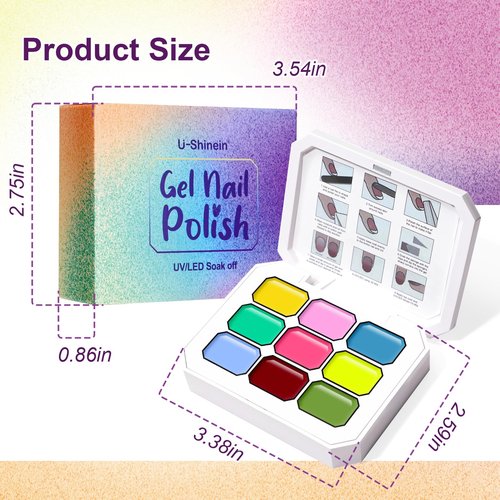 U-Shinein Gradient Painting Gel, 9 Colors Ombre Gel Nail Polish Bright Rainbow Pigment Pat Nails Aura Nails French Manicure Soak Off UV Long-lasting No-wipe Home Salon DIY Nail Art ChromaGlow
