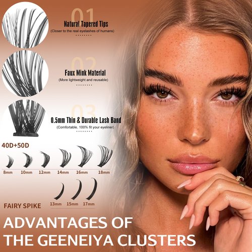 Geeneiya Lash Clusters with Spikes Wispy Eyelash Clusters 8-16MM Lash Extension D Curl Wispy Cluster Eyelash Extensions Spikes Individual Lashes for Professional and Beginners by Geeneiya