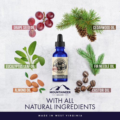 Mountaineer Brand Natural Beard Oil with Timber Scent | Made in West Virgina | Hydrates, Moisturises, Softens & Conditions for Beard Growth | Treats Dry Itchy Beards for Men | 2oz