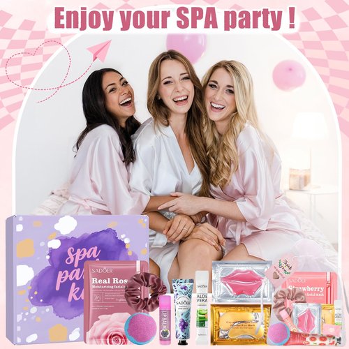 132PCS Spa Party Supplies for Women, Spa Party Favors Include Face Masks, Hand Cream, Lip Balm, Under Eye Patches, Lip Mask, Foot Bath Bombs, Hair Band, Spa Birthday Sleepover Party Supplies for Girls