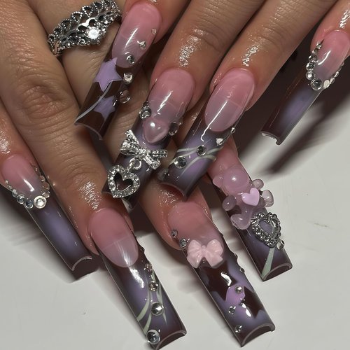 60PCS Nail Charms and Gems Sliver Rhinestones for Nails Design，3D Heart Star Crown Bow Y2k Nail Jewels Bulk Nail Art Decor Set