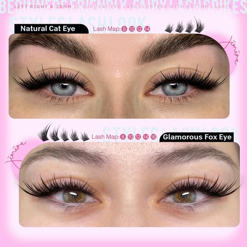 JIMIRE Wispy Lash Clusters Fairy Eyelash Clusters with Spikes 8-20MM LC Curl Cat Eye Cluster Eyelash Extensions with Bottom Lashes Clusters DIY Fox Eye Individual Lashes at Home 116Pcs Pack