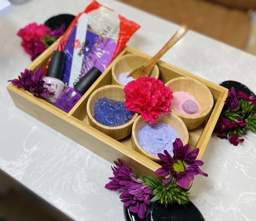 Generic Pedicure Bamboo Spa Tray Set: 4 Bowls, Spoon, 10 x 6 x 1.3 inches