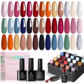 Beetles Gel Nail Polish Kit - 23Pcs Burgundy Red Brown Orange Purple Colors Gel Polish Set Brown Gray Blue Green Soak Off Uv Gel Base Top Coat Gifts for Girls Glowing Attraction