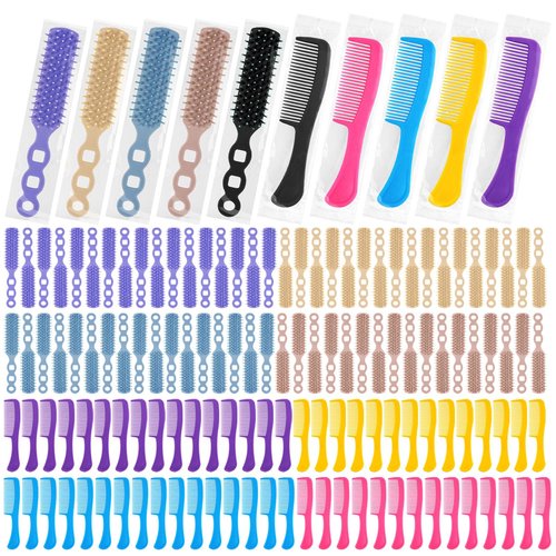 Gisdo 100 Pcs Hair Brush and Comb Set in Bulk for Homeless Individually Wrapped, Bulk Comb Brush Hairbrush for Women Kids Hotel Homeless Charity (Bright Color)