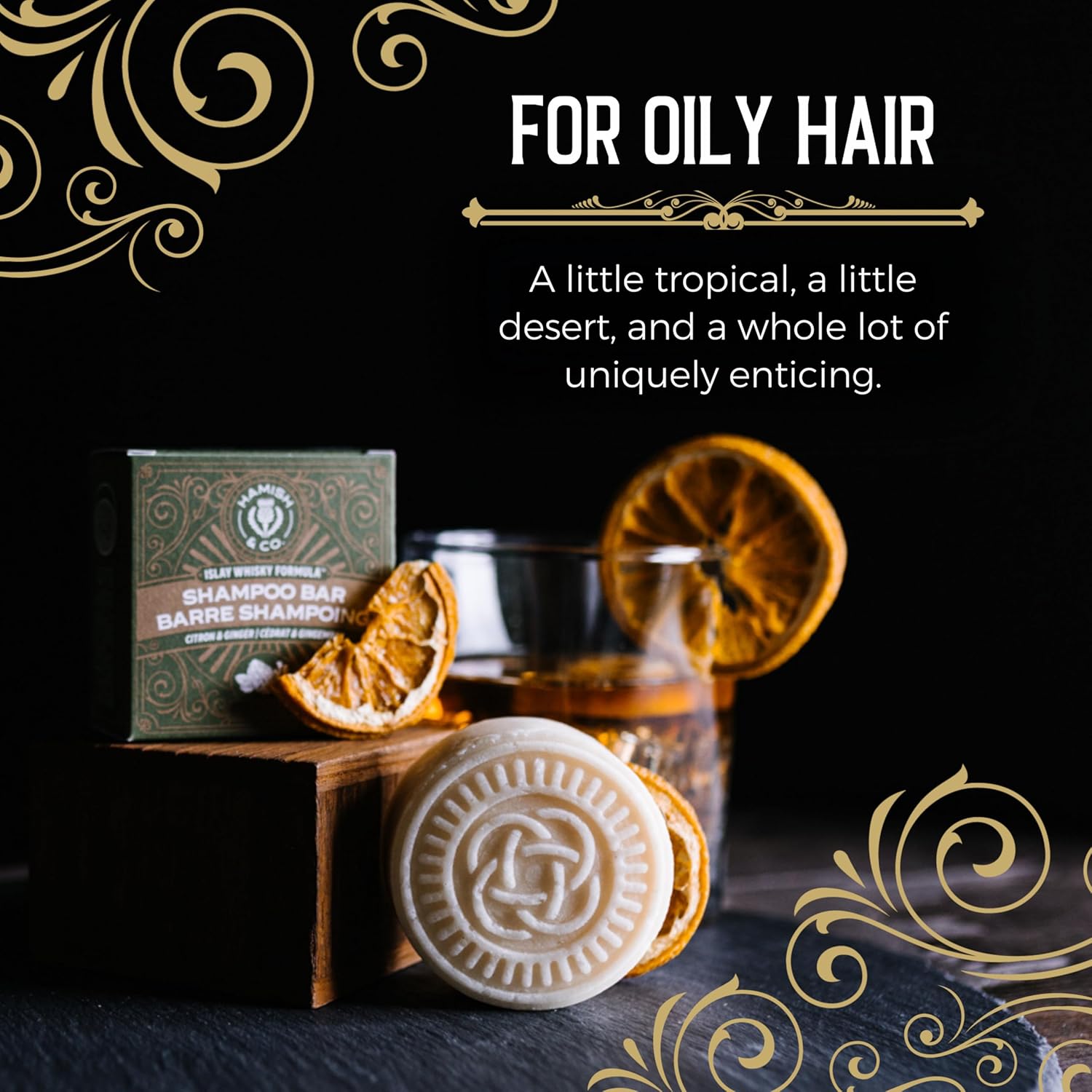 Viori Hamish & Co. Shampoo Bar - Citron & Ginger - Natural Men's Shampoo - Handcrafted with Islay Whiskey