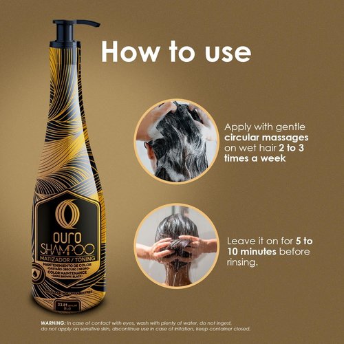 OURO Black Shampoo Toning Color Depositing. Hair Maintenance for Dark Brown and Black Mexico Liter 33.8oz-1000ml