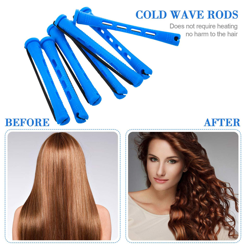 WILLBOND Hair Perm Rods - 96 Pcs Plastic Cold Wave Curlers with 2 Pintail Combs | Heatless Styling Tool (0.35 Inch, Blue)