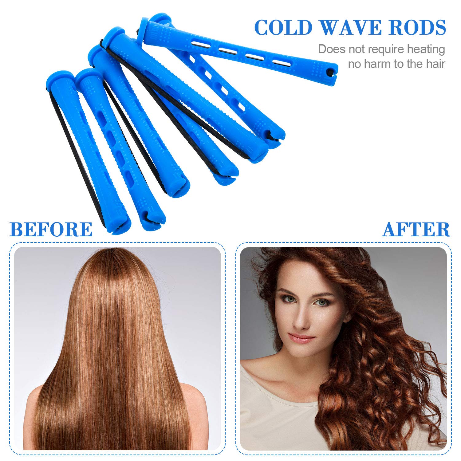 WILLBOND Hair Perm Rods - 96 Pcs Plastic Cold Wave Curlers with 2 Pintail Combs | Heatless Styling Tool (0.35 Inch, Blue)