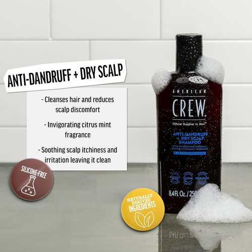 American Crew Anti-Dandruff Shampoo - Citrus Mint Scent for Men, 8.4 Fl Oz | Soothes Dry Scalp