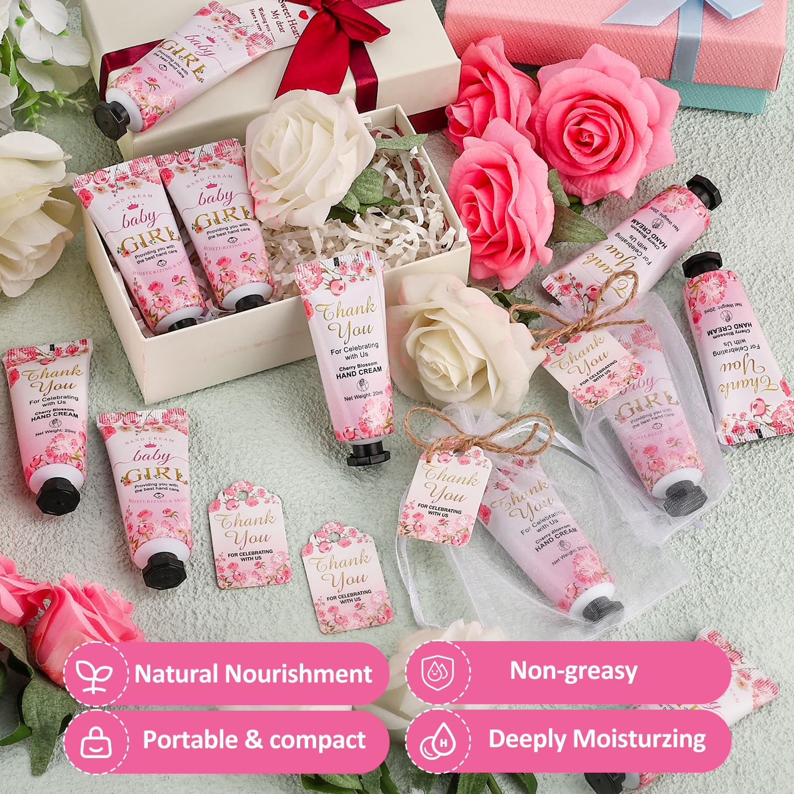 VISCOO 60 Sets Baby Shower Hand Cream Gifts, Baby Shower Party Favors for Guests, Hand Cream Set for Bridal Wedding Thank You Gifts, Travel Size Hand Lotion Bulk (Girl)