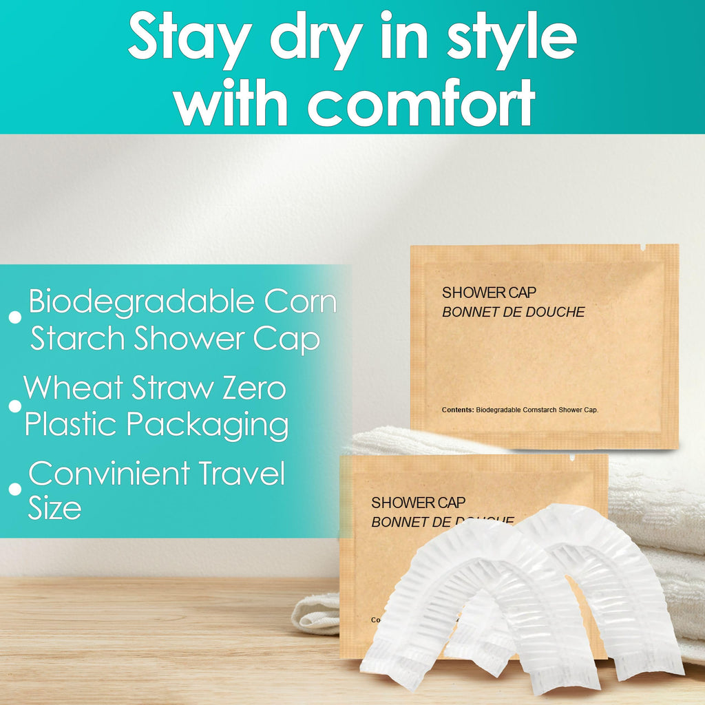 World Amenities Kraft Paper Shower Caps - Disposable Shower Caps in Kraft Paper Sachet (25 Pack)