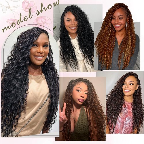 Haftaluv Boho Faux Locs Crochet Hair 9 Packs Long Goddess locs 24 Inch Boho Soft Locs With Curly Ends Pre Looped Bohemian River Loc Crochet Hair For Women (24 inch,TBUG)