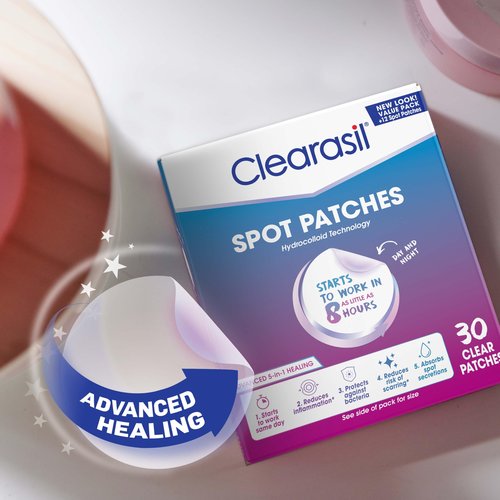 Clearasil Day and Night Spot Patches, Advanced Healing Hydrocolloid Acne Pimple Treatment, Blemish Spot Stickers for Face, 30 Count