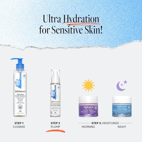 Derma E Ultra Hydrating Dewy Skin Serum - Moisturizing Anti-Aging Treatment with Squalane & Hyaluronic Acid, 2 FL Oz