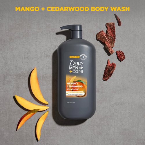 DOVE MEN + CARE body and face wash rejuvenating mango + cedarwood for Men, with 24-Hour Nourishing Micromoisture Technology, 30 oz